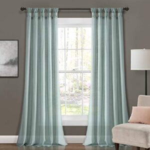 lush decor x 45 1 blue burlap knotted tab-top window curtain panel pair (84″ x 45″), 84