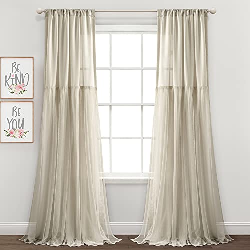 Lush Decor Tulle Skirt Solid Window Curtain Panel Pair, 84" L x 40" W, Neutral