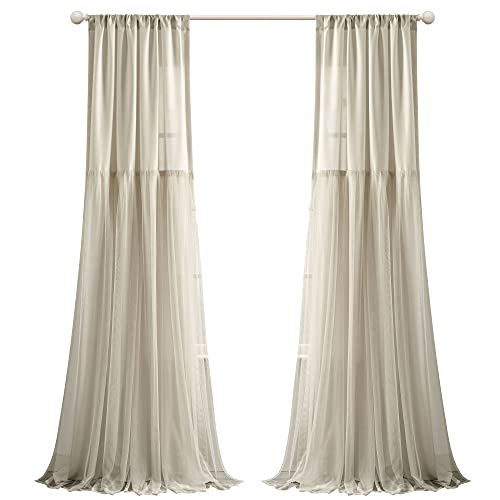 Lush Decor Tulle Skirt Solid Window Curtain Panel Pair, 84" L x 40" W, Neutral