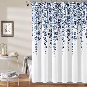 Lush Decor Weeping Flower Shower Curtain-Fabric Floral Vine Print Design, 72" x 72", Navy & Blue