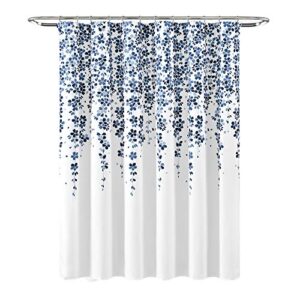 Lush Decor Weeping Flower Shower Curtain-Fabric Floral Vine Print Design, 72" x 72", Navy & Blue