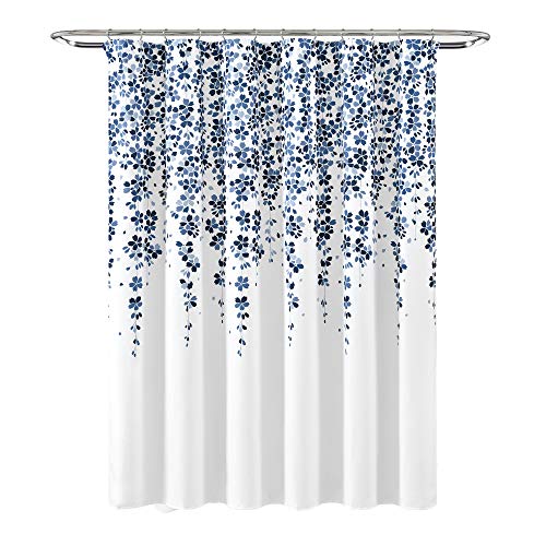 Lush Decor Weeping Flower Shower Curtain-Fabric Floral Vine Print Design, 72" x 72", Navy & Blue