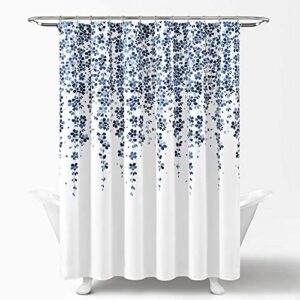 Lush Decor Weeping Flower Shower Curtain-Fabric Floral Vine Print Design, 72" x 72", Navy & Blue