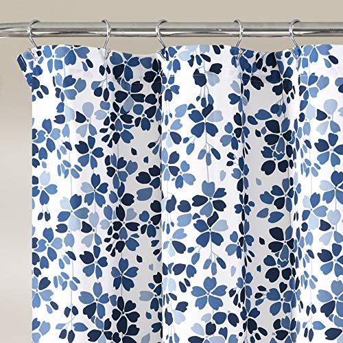 Lush Decor Weeping Flower Shower Curtain-Fabric Floral Vine Print Design, 72" x 72", Navy & Blue