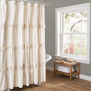lush decor darla ruched floral bathroom shower curtain, 72” x 72”, ivory