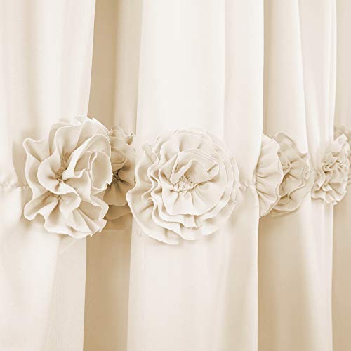 Lush Decor Darla Ruched Floral Bathroom Shower Curtain, 72” x 72”, Ivory