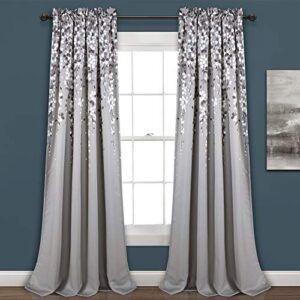 lush decor weeping flowers darkening window curtains panel set for living, dining room, bedroom (pair), 52″w x 84″l, gray