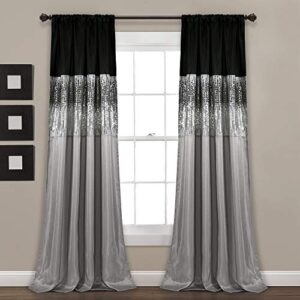 lush decor night sky window curtain panel for living, bedroom, dining room (single curtain), 42″w x 84″l, silver & black