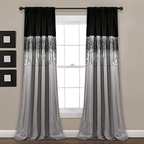 Lush Decor Night Sky Window Curtain Panel for Living, Bedroom, Dining Room (Single Curtain), 42"W x 84"L, Silver & Black