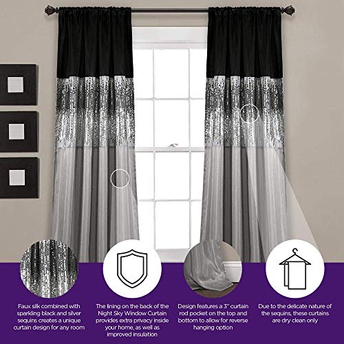 Lush Decor Night Sky Window Curtain Panel for Living, Bedroom, Dining Room (Single Curtain), 42"W x 84"L, Silver & Black