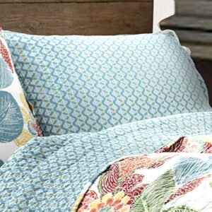 Lush Decor Layla Quilt Floral Leaf Print 3 Piece Reversible Bedding Set, King, Orange & Blue