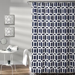lush decor, navy sequoia geo shower curtain | geometric pattern print fabric design for bathroom, 72″ x 72″