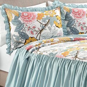 Lush Decor Sydney Floral Leaf 3 Piece Bedspread Set, Queen, Blue & Yellow