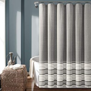 lush decor, gray nantucket yarn dyed cotton tassel fringe shower curtain, 72″ x 72″