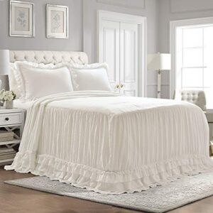 lush decor ella vintage chic ruffle lace bedspread white farmhouse style lightweight 3 piece set, king