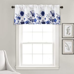 Lush Decor Zuri Flora Light Filtering Window Curtain Valance, 18" L x 52" W, Navy