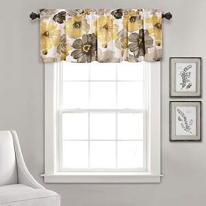 lush decor leah room darkening window curtain valance floral insulated grommet, valance, yellow and gray