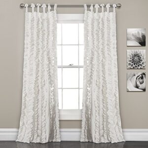 lush decor, white sophia ruffle curtain | textured window panel set for living, dining room, bedroom (pair), 84” x 40, 84″ x 40″