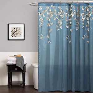 lush decor flower drops shower curtain | embroidered textured fabric floral bathroom decor, 72” x 72”, blue and white