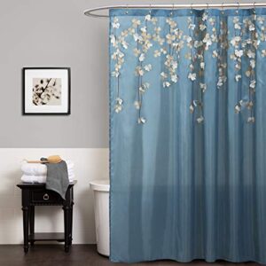 Lush Decor Flower Drops Shower Curtain | Embroidered Textured Fabric Floral Bathroom Decor, 72” x 72”, Blue and White