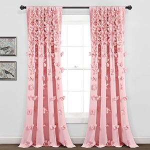 lush decor riley window curtain sheer ruffled textured bow window panel for living, dining room, bedroom (single), 54″w x 84″l, pink