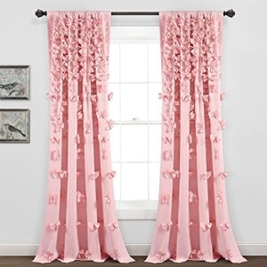 Lush Decor Riley Window Curtain Sheer Ruffled Textured Bow Window Panel for Living, Dining Room, Bedroom (Single), 54"W x 84"L, Pink