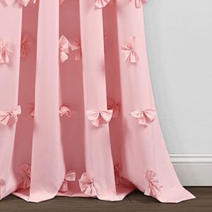 Lush Decor Riley Window Curtain Sheer Ruffled Textured Bow Window Panel for Living, Dining Room, Bedroom (Single), 54"W x 84"L, Pink