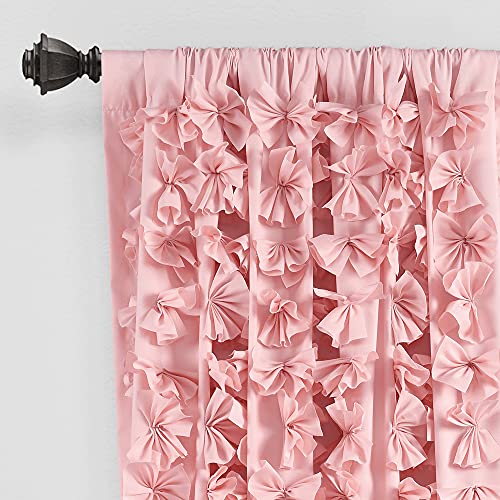 Lush Decor Riley Window Curtain Sheer Ruffled Textured Bow Window Panel for Living, Dining Room, Bedroom (Single), 54"W x 84"L, Pink