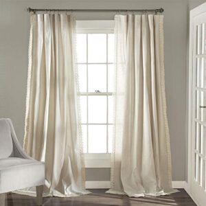 lush decor rosalie farmhouse window curtains rustic style panel set for living, dining room bedroom (pair), 54″w x 63″l, ivory