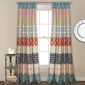 lush decor bohemian stripe window curtain colorful bold design panel pair, 52″w x 84″l, turquoise & orange