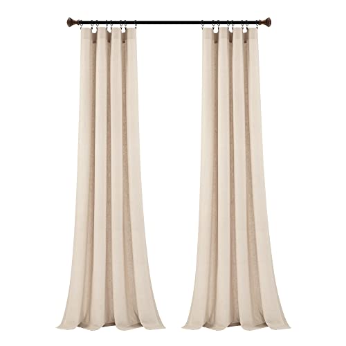 Lush Decor Belgian Flax Prewashed Linen Rich Cotton Blend Window Curtain Panel (Single Panel), 96" L x 50" W, Linen