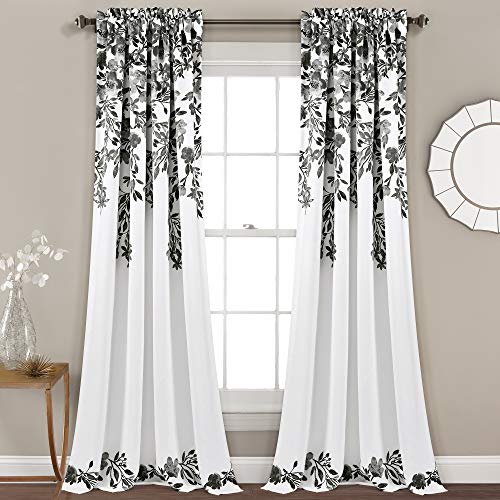 Lush Decor Tanisha Curtains Room Darkening Floral Vine Print Design Window Panel Set (Pair), 52" W x 84" L, Yellow & Gray