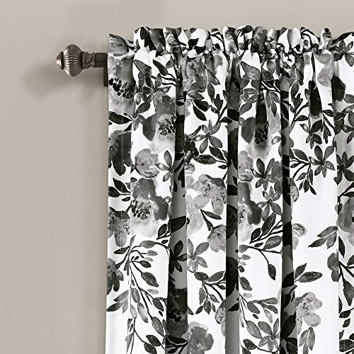 Lush Decor Tanisha Curtains Room Darkening Floral Vine Print Design Window Panel Set (Pair), 52" W x 84" L, Yellow & Gray