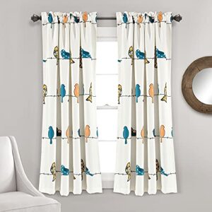 lush decor rowley birds curtains room darkening window panel set for living, dining, bedroom (pair), 52″ w x 63″ l, multi