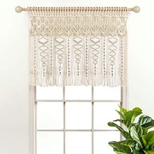 lush decor boho macrame textured cotton valance/kitchen curtain/wall decor, 30″ l x 40″ w, neutral