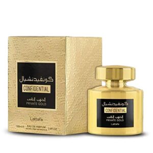 lattafa perfumes confidential private gold edp – eau de parfum 100ml (3.4 oz) | long-lasting spray | gold bottle i by lattafa