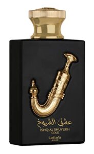 lattafa perfumes ishq al shuyukh gold edp – eau de parfum 100ml(3.4 oz) unisex | caramel, saffron, tonka bean, suede leather