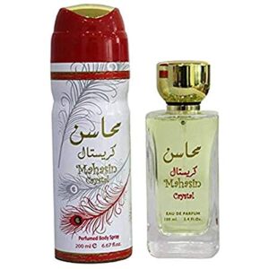 Mahasin Crystal with Deo for Women EDP - 100 ML (3.4 oz) I Light Floral Carefree, Sunny Perfume I Main accords: Floral, Fruity, White Florals, Fresh, Citrus I Suitable for any Occasion I by Lattafa