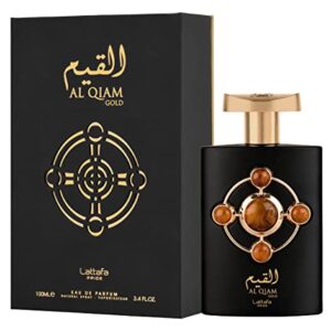 Al Qiam Gold By Lattafa Pride Eau De Parfum 100ml(3.4 Oz) | Saffron, Raspberry, Patchouli, Leather, Amber, Oud, Guaiac, Wood, Vetiver, Benzoin | By Lattafa Perfumes