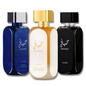 lattafa perfumes premium collection hayaati for men,hayaati gold elixir for women & hayaati makeky edp-100ml/3.4oz| musk & woody notes. (xtravaluepack)