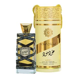 lattafa perfumes oud mood edp – 100 ml (3.4 oz) i pleasant sweetness i floral,woody and spicy notes i main accords: woody,amber,warm,floral,sweet,musky,balsamic i suitable for any occasion i by lattafa