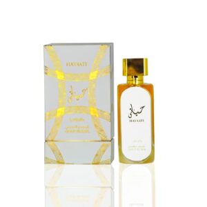 lattafa perfumes premium collection hayaati for men,hayaati gold elixir for women & hayaati makeky edp-100ml/3.4oz| musk & woody notes. (hayaati women)