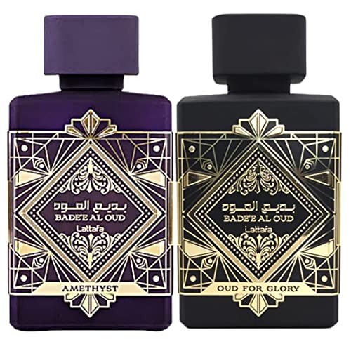 Lattafa Perfumes Bade'e Al Oud for Glory & Amethyst EDP - Eau de Parfum 100ml(3.4oz) | Saffron, Lavender, Nutmeg, Musk, Patchouli, Rose, Jasmine & Bergamot