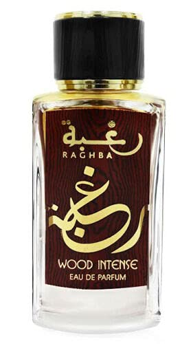 Raghba EDP (Eau De Parfum) I Middle Eastern baked sweets in a spice market scent I Warm, cozy, and smoky Vanilla add a sweet, elegance I Long - lasting and Great Silliage I by Lattafa Perfumes (Raghba Woody Intense)