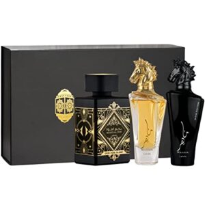 lattafa perfumes maahir, maahir black edition & bade’e al oud for glory edp-100ml(3.4 oz) with magnetic gift box perfect for gifting