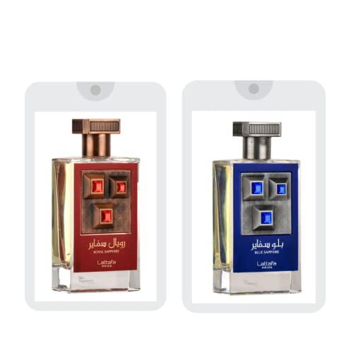 Royal Sapphire & Blue Sapphire Testers Unisex EDP - 20ml | Mandarin, Lemon, Saffron Jasmine, Rose Musk, Vanilla, Ambergris | Apple, Mint, Lemon Geranium, Clarysage, Marine Patchouli, Cedarwood | by Lattafa Perfumes