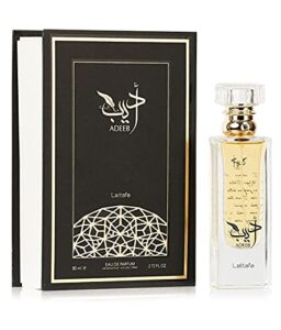 lattafa perfumes adeeb unisex edp – eau de parfum 80ml (2.7 oz) | oriental alchemy | ethereal and woody scent that opens with energizing fragrance with oud and musk notes