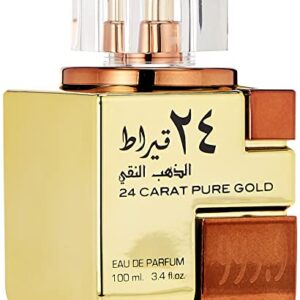 Lattafa 24 Carat Pure Gold for Unisex Eau de Parfum Spray, 3.4 Ounce