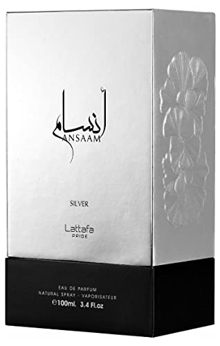 Lattafa Ansaam Silver Eau De Parfum Spray for Unisex, 3.4 Ounce