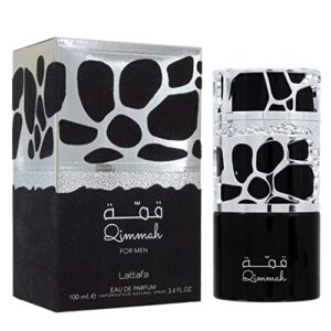qimmah for men edp – 100ml (3.4 oz) i invigorating, fresh, woodsy men’s scent i fresh and woody fragrance i suitable for any occasion i notes include: agarwood (oud) & cedar, lavender, sage, rosemary i by lattafa perfumes